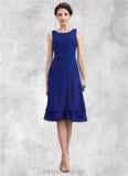 Everleigh A-Line Scoop Neck Knee-Length Chiffon Mother of the Bride Dress With Cascading Ruffles STI126P0014813