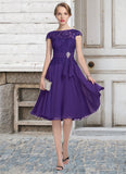 Jane A-Line Scoop Neck Knee-Length Chiffon Lace Mother of the Bride Dress With Beading STI126P0014814