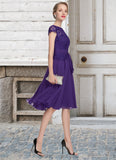 Jane A-Line Scoop Neck Knee-Length Chiffon Lace Mother of the Bride Dress With Beading STI126P0014814