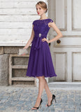 Jane A-Line Scoop Neck Knee-Length Chiffon Lace Mother of the Bride Dress With Beading STI126P0014814