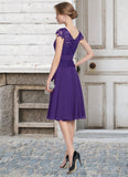 Jane A-Line Scoop Neck Knee-Length Chiffon Lace Mother of the Bride Dress With Beading STI126P0014814