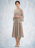 Shyanne A-Line Scoop Neck Tea-Length Chiffon Lace Mother of the Bride Dress With Sequins STI126P0014816