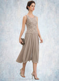 Shyanne A-Line Scoop Neck Tea-Length Chiffon Lace Mother of the Bride Dress With Sequins STI126P0014816