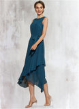 Layla A-Line Scoop Neck Asymmetrical Chiffon Mother of the Bride Dress With Beading Cascading Ruffles STI126P0014817