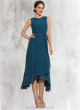 Layla A-Line Scoop Neck Asymmetrical Chiffon Mother of the Bride Dress With Beading Cascading Ruffles STI126P0014817