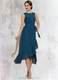 Layla A-Line Scoop Neck Asymmetrical Chiffon Mother of the Bride Dress With Beading Cascading Ruffles STI126P0014817