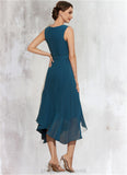 Layla A-Line Scoop Neck Asymmetrical Chiffon Mother of the Bride Dress With Beading Cascading Ruffles STI126P0014817