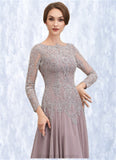 Taylor A-Line Scoop Neck Sweep Train Chiffon Lace Mother of the Bride Dress With Sequins STI126P0014819