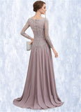 Taylor A-Line Scoop Neck Sweep Train Chiffon Lace Mother of the Bride Dress With Sequins STI126P0014819