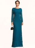 Lainey Sheath/Column Scoop Neck Floor-Length Stretch Crepe Mother of the Bride Dress With Appliques Lace STI126P0014822