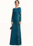 Lainey Sheath/Column Scoop Neck Floor-Length Stretch Crepe Mother of the Bride Dress With Appliques Lace STI126P0014822