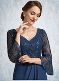 Mattie A-Line V-neck Floor-Length Chiffon Lace Mother of the Bride Dress With Sequins Cascading Ruffles STI126P0014825