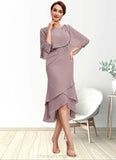 Joanne Sheath/Column Scoop Neck Asymmetrical Chiffon Mother of the Bride Dress With Ruffle Lace Sequins STI126P0014826