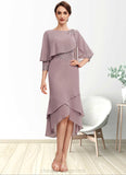 Joanne Sheath/Column Scoop Neck Asymmetrical Chiffon Mother of the Bride Dress With Ruffle Lace Sequins STI126P0014826