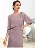 Joanne Sheath/Column Scoop Neck Asymmetrical Chiffon Mother of the Bride Dress With Ruffle Lace Sequins STI126P0014826