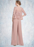 Samantha Jumpsuit/Pantsuit Square Neckline Floor-Length Chiffon Lace Mother of the Bride Dress STI126P0014828