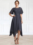 Alicia A-Line Scoop Neck Tea-Length Chiffon Lace Mother of the Bride Dress With Sequins STI126P0014830