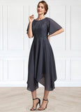 Alicia A-Line Scoop Neck Tea-Length Chiffon Lace Mother of the Bride Dress With Sequins STI126P0014830