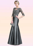 Cadence Trumpet/Mermaid Scoop Neck Floor-Length Taffeta Mother of the Bride Dress With Beading Appliques Lace Sequins STI126P0014832