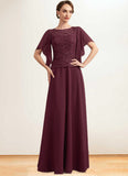 Peyton A-Line Scoop Neck Floor-Length Chiffon Lace Mother of the Bride Dress With Sequins STI126P0014834