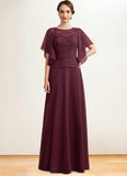 Peyton A-Line Scoop Neck Floor-Length Chiffon Lace Mother of the Bride Dress With Sequins STI126P0014834