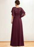 Peyton A-Line Scoop Neck Floor-Length Chiffon Lace Mother of the Bride Dress With Sequins STI126P0014834