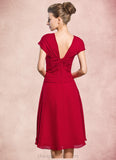 Jaiden A-Line V-neck Knee-Length Chiffon Mother of the Bride Dress With Beading Sequins Cascading Ruffles STI126P0014835