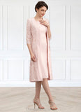 Madisyn Sheath/Column Scoop Neck Knee-Length Lace Stretch Crepe Mother of the Bride Dress STI126P0014843