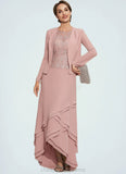 Dania A-Line Scoop Neck Asymmetrical Chiffon Lace Mother of the Bride Dress With Cascading Ruffles STI126P0014845