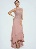 Dania A-Line Scoop Neck Asymmetrical Chiffon Lace Mother of the Bride Dress With Cascading Ruffles STI126P0014845