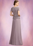 Erika A-Line Scoop Neck Floor-Length Chiffon Lace Mother of the Bride Dress STI126P0014846