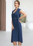 Thea Sheath/Column V-neck Knee-Length Chiffon Mother of the Bride Dress With Ruffle Beading Sequins STI126P0014847