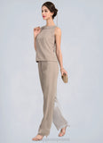 Chloe A-Line/Princess Scoop Neck Floor-Length Chiffon Mother of the Bride Two-piece outfit With Lace STI126P0014848