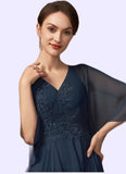 Eliana A-Line V-neck Floor-Length Chiffon Lace Mother of the Bride Dress With Beading Sequins STI126P0014849