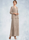 Prudence A-Line V-neck Ankle-Length Chiffon Lace Mother of the Bride Dress STI126P0014851