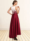 Kelsey A-Line Scoop Neck Asymmetrical Satin Lace Mother of the Bride Dress With Ruffle Sequins Pockets STI126P0014853