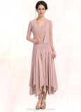 Lorelai A-Line V-neck Ankle-Length Chiffon Mother of the Bride Dress With Appliques Lace Sequins STI126P0014855