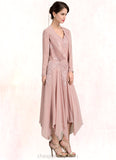 Lorelai A-Line V-neck Ankle-Length Chiffon Mother of the Bride Dress With Appliques Lace Sequins STI126P0014855