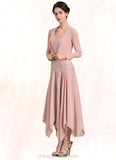 Lorelai A-Line V-neck Ankle-Length Chiffon Mother of the Bride Dress With Appliques Lace Sequins STI126P0014855