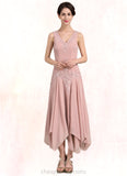 Lorelai A-Line V-neck Ankle-Length Chiffon Mother of the Bride Dress With Appliques Lace Sequins STI126P0014855