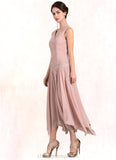 Lorelai A-Line V-neck Ankle-Length Chiffon Mother of the Bride Dress With Appliques Lace Sequins STI126P0014855