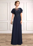 Michelle A-Line Scoop Neck Floor-Length Chiffon Lace Mother of the Bride Dress With Sequins STI126P0014857