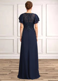 Michelle A-Line Scoop Neck Floor-Length Chiffon Lace Mother of the Bride Dress With Sequins STI126P0014857