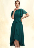 Joanna A-Line Scoop Neck Asymmetrical Chiffon Mother of the Bride Dress With Ruffle Bow(s) STI126P0014859