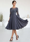 Josephine A-Line Scoop Neck Knee-Length Chiffon Lace Mother of the Bride Dress With Beading Sequins STI126P0014861