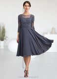 Josephine A-Line Scoop Neck Knee-Length Chiffon Lace Mother of the Bride Dress With Beading Sequins STI126P0014861