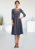 Josephine A-Line Scoop Neck Knee-Length Chiffon Lace Mother of the Bride Dress With Beading Sequins STI126P0014861