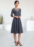 Josephine A-Line Scoop Neck Knee-Length Chiffon Lace Mother of the Bride Dress With Beading Sequins STI126P0014861