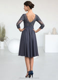 Josephine A-Line Scoop Neck Knee-Length Chiffon Lace Mother of the Bride Dress With Beading Sequins STI126P0014861