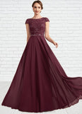 Fernanda A-Line Scoop Neck Floor-Length Chiffon Lace Mother of the Bride Dress With Beading Sequins STI126P0014863